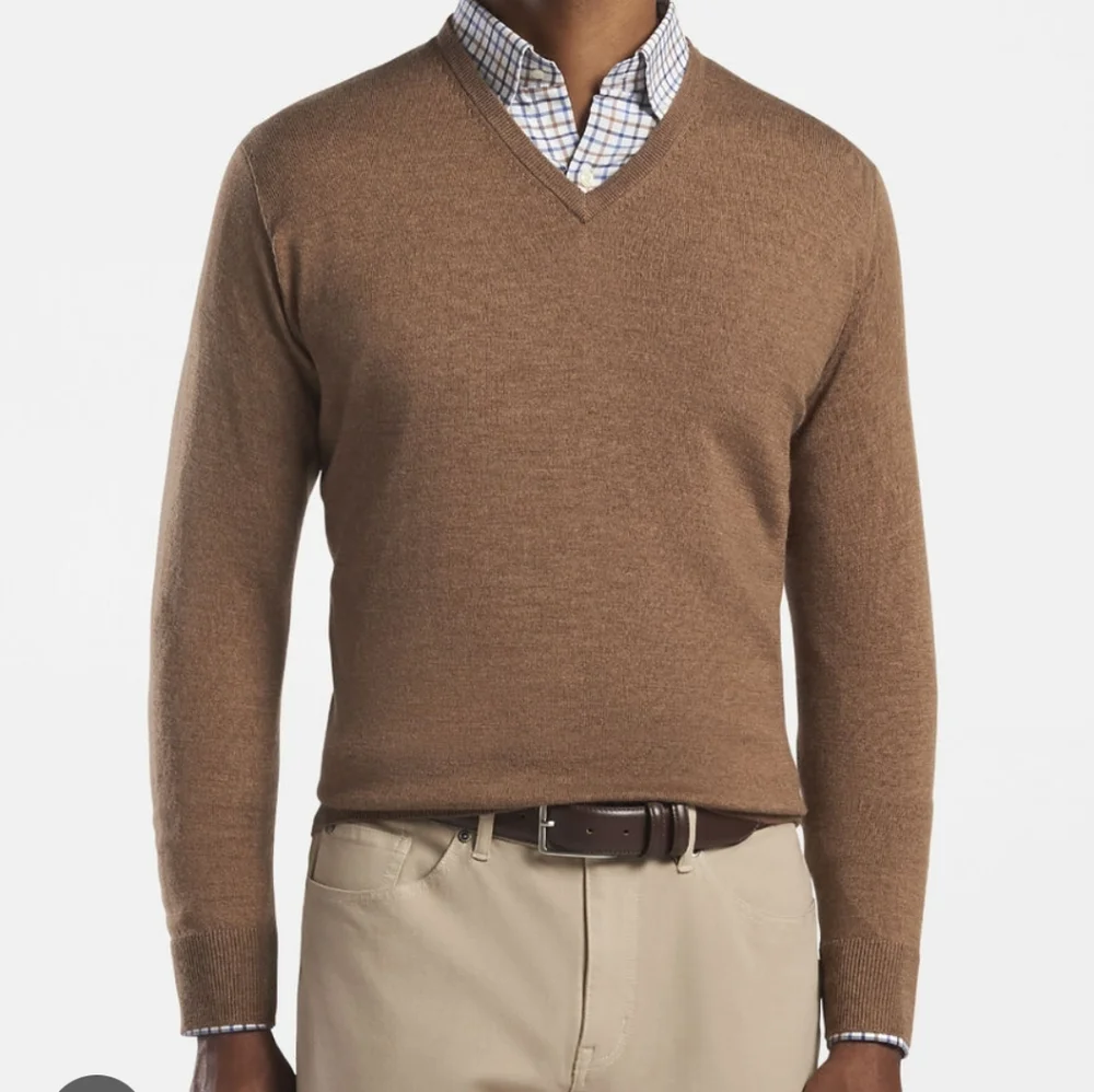 Peter Millar Merino Wool Silk Tan V-Neck Sweater